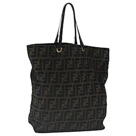 Fendi-FENDI Zucca Canvas Tote Bag Brown Black gold Auth 96462-Brown,Black,Golden