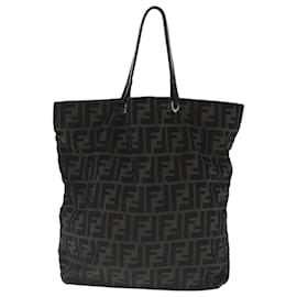 Fendi-FENDI Zucca Canvas Tote Bag Brown Black gold Auth 96462-Brown,Black,Golden