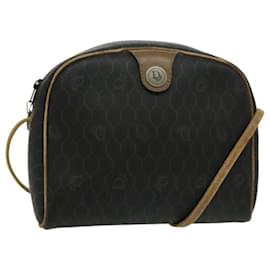 Christian Dior-Christian Dior Honeycomb Canvas Shoulder Bag PVC Black Brown gold Auth bs19180-Brown,Black,Golden