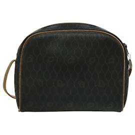 Christian Dior-Christian Dior Honeycomb Canvas Shoulder Bag PVC Black Brown gold Auth bs19180-Brown,Black,Golden