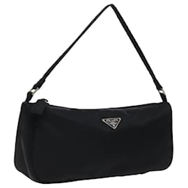 Prada-PRADA Accessory Pouch Nylon Black Silver Auth 95690-Black,Silvery