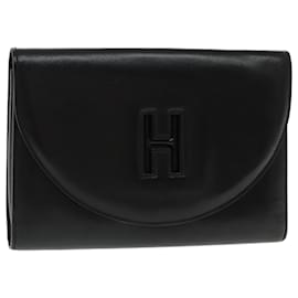 Hermès-HERMES Clutch Bag Leather Black Gold Auth yk15555-Black,Golden