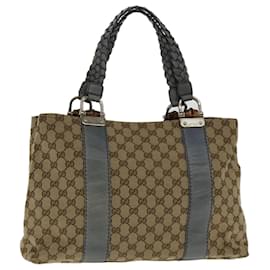 Gucci-GUCCI GG Canvas Tote Bag Beige Silver 232947 Auth 94239-Silvery,Beige