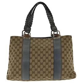 Gucci-GUCCI GG Canvas Tote Bag Beige Silver 232947 Auth 94239-Silvery,Beige