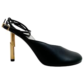 Lanvin-Lanvin Black Leather Sequence Ankle Tie Pumps-Black