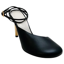 Pumps in pelle nera con lacci e paillettes Lanvin Nero