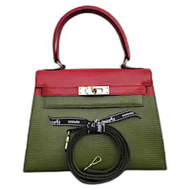 Hermès-Hermès Mini Kelly 20 cm Vintage Lizard Bright Red Ghw-Red