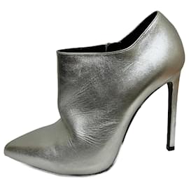 Saint Laurent-SL Lou silver stiletto ankle boot-Silvery