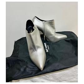 Saint Laurent-SL Lou silver stiletto ankle boot-Silvery