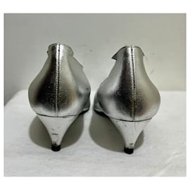 Saint Laurent-Charlotte 55 Pump Kitten Heels Silver-Silvery