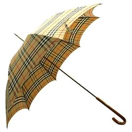 Autre Marque-VINTAGE BURBERRY'S UMBRELLA 89 CM IN BEIGE TARTAN CHECK CANVAS-Beige