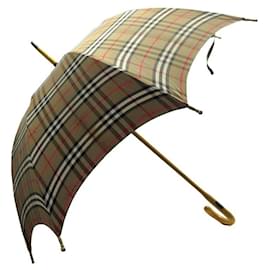 Autre Marque-VINTAGE BURBERRY'S UMBRELLA 91 CM IN BEIGE TARTAN CHECK CANVAS-Beige