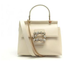 NOVE BOLSA DE MÃO ROGER VIVIER MINI CABAS EFFLORESCENCE ALÇA DE COURO Bege