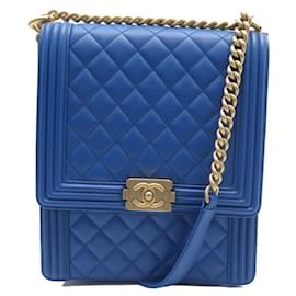 Chanel-NINE CHANEL NORTH-SOUTH BOY BLUE LEATHER HANDBAG AS0132 SHOULDER BAG-White