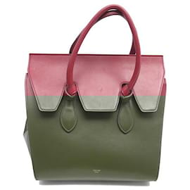 Céline-CELINE TIE BAG MINI RED LEATHER HAND BAG PURSE 25CM-Red