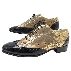 SCARPE CHANEL G31213 RICHELIEU 38 IN PELLE LUCIDA D'ORO E NERA Altro