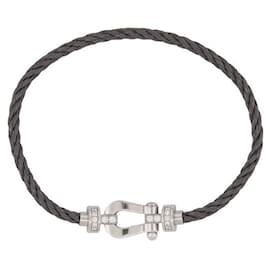 Fred-FRED FORCE 10 MM BRACELET MANILLE OB0076 18K WHITE GOLD 14 DIAMONDS BANGLE-Silvery