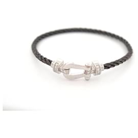 Fred-FRED FORCE 10 MM BRACELET MANILLE OB0076 18K WHITE GOLD 14 DIAMONDS BANGLE-Silvery
