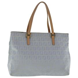 Fendi-FENDI Zucchino Canvas Hand Bag Light Blue Silver Auth bs19020-Silvery,Light blue