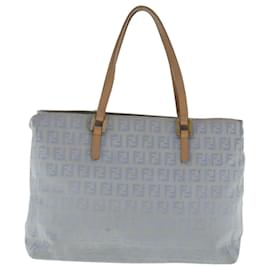 Fendi-FENDI Zucchino Canvas Hand Bag Light Blue Silver Auth bs19020-Silvery,Light blue