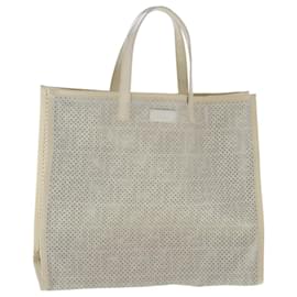 Fendi-FENDI Zucca Canvas Punching Tote Bag White Auth yk15523-White