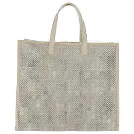 Fendi-FENDI Zucca Canvas Punching Tote Bag White Auth yk15523-White