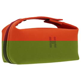 Hermès-Pochette HERMES Coton Orange Argent Auth 94262S-Argenté,Orange