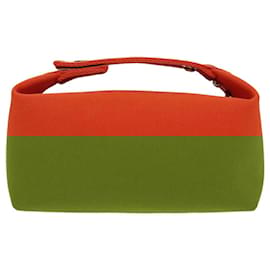Hermès-Pochette HERMES Coton Orange Argent Auth 94262S-Argenté,Orange