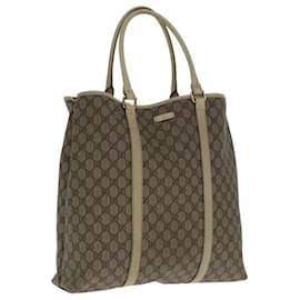 Gucci-GUCCI GG Canvas Tote Bag PVC Leather Beige White Gold 223668 Auth 95650-White,Beige,Golden