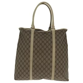 Gucci-GUCCI GG Canvas Tote Bag PVC Leather Beige White Gold 223668 Auth 95650-White,Beige,Golden