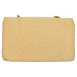 Chanel-CHANEL Matelasse Chain Shoulder Bag Canvas Beige Gold CC Auth 96216-Beige,Golden