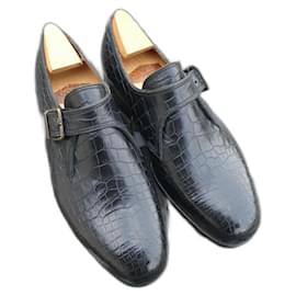 JM Weston-JM Weston crocodile leather buckle shoes new 6E 40 shoe trees-Black