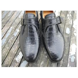 JM Weston-JM Weston crocodile leather buckle shoes new 6E 40 shoe trees-Black