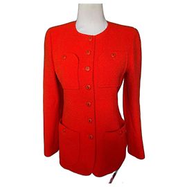 Chanel Coral Orange Tweed Jacket Size 40 Coral