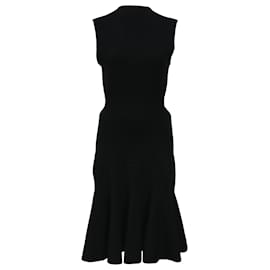 Michael Kors- Michael Kors Knitted Midi Backless Fit and Flare Dress in Black Wool-Black