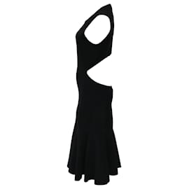 Michael Kors- Michael Kors Knitted Midi Backless Fit and Flare Dress in Black Wool-Black