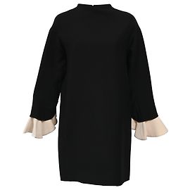 Mini Glockenärmel Shift-Kleid aus schwarzer Wolle von Valentino Garavani Schwarz