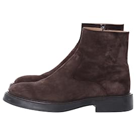 Tod's-Tod's Almond-Toe Ankle Boots in Brown Suede-Brown