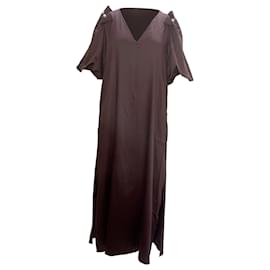 Autre Marque-Mother of Pearl Louella Faux Pearl-Embellished Maxi Dress in Maroon Tencel-Brown,Red