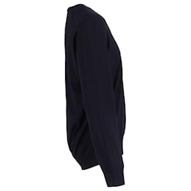 Prada-Prada V-Neck Sweater in Navy Blue Wool-Blue,Light blue