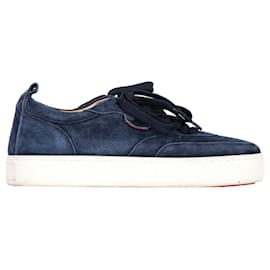 Christian Louboutin-Christian Louboutin Happyrui Low Top Sneakers in Navy Blue Suede-Blue,Navy blue