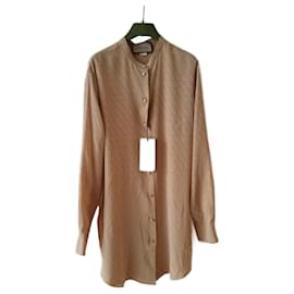 Gucci-GUCCI SILK SHIRT WITH JACQUARD PATTERN.-Beige