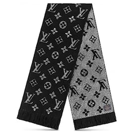 Louis Vuitton-Logomania Shine black scarf-Black,Silvery