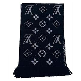 Louis Vuitton-Logomania Shine black scarf-Black,Silvery
