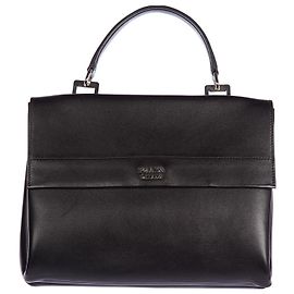 Bolsa Satchel Prada de Couro Preta com Aba Dupla Preto