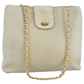 BALLY Bolsa de Ombro de Corrente de Couro Bege Dourado Auth 96771 Bege Dourado