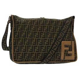 Fendi-Sac à épaule en toile Zucca FENDI noir marron Auth ep6186-Marron,Noir