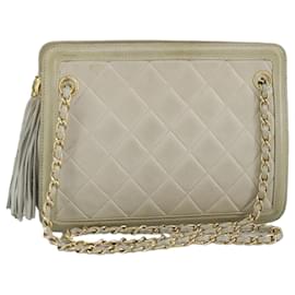 Chanel-CHANEL Matelasse Chain Shoulder Bag Lamb Skin Beige Gold CC Auth 97457-Beige,Golden