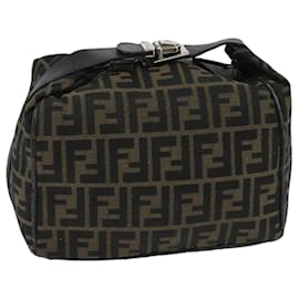 Fendi-FENDI Zucca Canvas Hand Bag Brown Black Silver Auth 95770-Brown,Black,Silvery