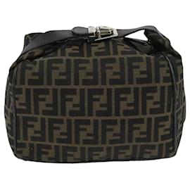Fendi-FENDI Zucca Canvas Hand Bag Brown Black Silver Auth 95770-Brown,Black,Silvery